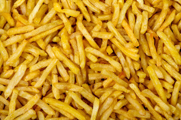 Garnish of French fries potatoes. Texture