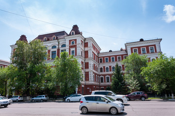 Fototapeta na wymiar Russia, Blagoveshchensk, July 2019: Summer. The building of the Blagoveshchensk state pedagogical University