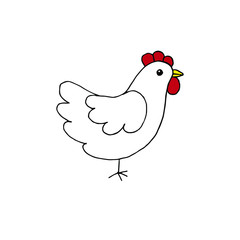 Vector hand drawn doodle sketch colored chicken isolated on white background