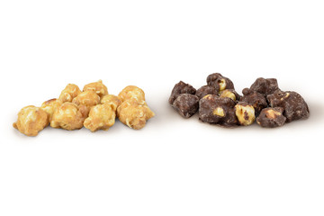 Chocolate Covered and Caramel Popcorn Isolated with Clipping Pat