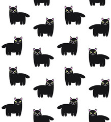 Vector seamless pattern of black hand drawn doodle sketch cat isolated on white background