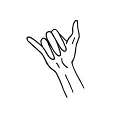 Vector hand drawn doodle sketch Shaka surfing sign isolated on white background