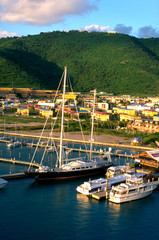 Boats in a Caribbean harbor.  St Thomas West Indies Caribbean