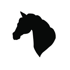 Vector flat black horse head silhouette isolated on white background
