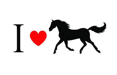 Fototapeta na wymiar Vector black flat i love horse silhouette illustration print isolated on white background