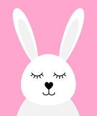 Fototapeta premium Vector flat cartoon white rabbit face head isolated on pink background