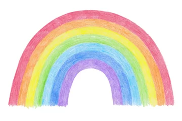 Foto op Canvas Hand-drawn rainbow isolated on a white background. A rainbow drawn with wax crayons in a primitive children's style. © Наталья Барсова