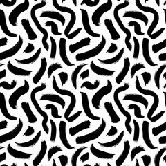 Wavy black ink lines vector seamless pattern. Abstract freehand paint strokes.