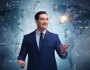 Businessman juggling lightbulbs in new idea concept