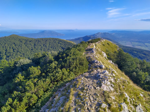 View from mountain top of Ucka towards islands Cres and Losinj