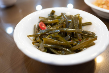 Local food in taiwan Unknown green vegetable, stir fried, eat together with boiled rice