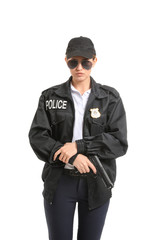 Obraz na płótnie Canvas Female police officer on white background