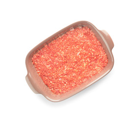 Cooking of tasty lasagna on white background