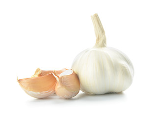 Fresh garlic on white background