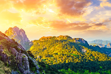 Beautiful Huangshan mountains landscape at sunrise in China.