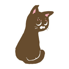 振り返ってこちらを見ている黒猫