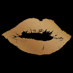 Gold lips illustration on black background