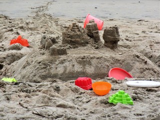 Childrens sand castle at the beach