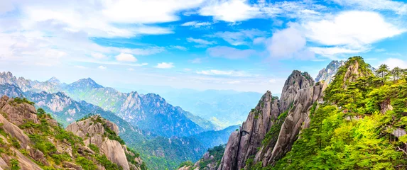 Door stickers Huangshan Beautiful Huangshan mountains landscape on a sunny day in China.