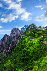 Beautiful Huangshan mountains natural landscape on a sunny day in China.