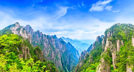 Velvet curtains Huangshan Beautiful Huangshan mountains landscape on a sunny day in China.