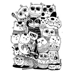 Black and white Hand draw vector, Cat Characters set style doodles illustration coloring for children vector. - 329212841