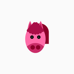 Obraz premium Vector Flat horse's face isolated. Cartoon style illustration. Animal's head logo. Object for web, poster, banner, print design. Advertisement decoration element