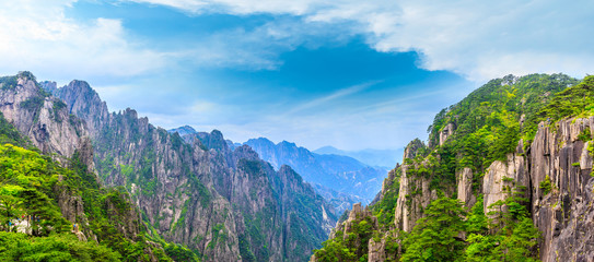 Beautiful Huangshan mountains landscape on a sunny day in China.