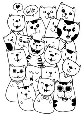 Black and white Hand draw vector, Cat Characters set style doodles illustration coloring for children vector. - 329213203