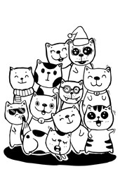 Black and white Hand draw vector, Cat Characters set style doodles illustration coloring for children vector. - 329213206