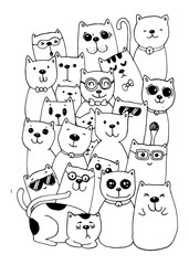 Black and white Hand draw vector, Cat Characters set style doodles illustration coloring for children vector. - 329213230