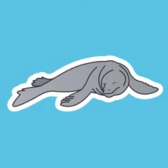Schilderijen op glas Sticker of Seal is Lazy, Cute Funny Character, Flat Design © Arya