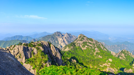 Fototapeta na wymiar Beautiful Huangshan mountains landscape on a sunny day in China.