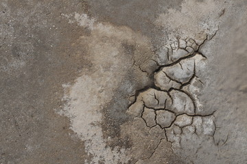 dry, parched, cracked earth textures in a dry river bed seen from above on very dry drought affected farm land, rural Australia