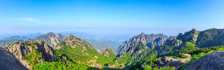 Beautiful Huangshan mountains landscape on a sunny day in China.