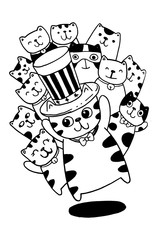 Black and white Hand draw vector, Cat Characters set style doodles illustration coloring for children vector. - 329213814