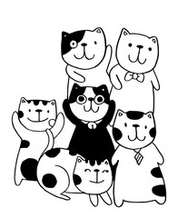 Black and white Hand draw vector, Cat Characters set style doodles illustration coloring for children vector. - 329213836