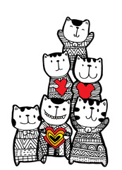 Black and white Hand draw vector, Cat Characters set style doodles illustration coloring for children vector. - 329213855