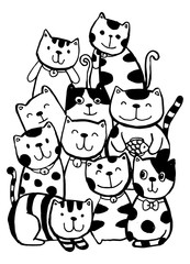 Black and white Hand draw vector, Cat Characters set style doodles illustration coloring for children vector. - 329213860