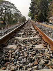 The railroad leading directly to the bridge ahead