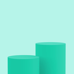 3d green turquoise pastel cylinder podium minimal studio background. Abstract 3d geometric shape object illustration render. Display for cosmetic perfume fashion product.