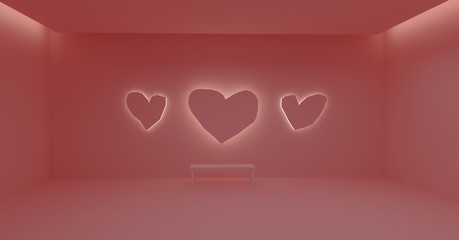 romantic pink heart indirect lighting wall