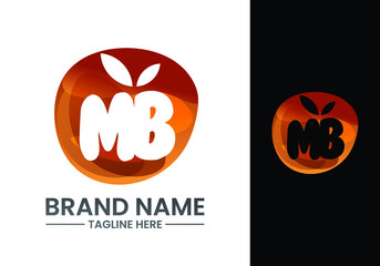 Initial letter M B inside apple fruit logo design vector template