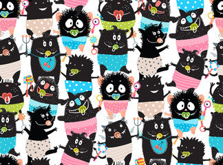 Toddlers monsters funny kids seamless pattern background design for fabric apparel and prints.