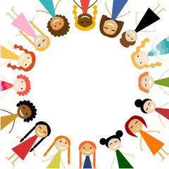 Fototapeta premium Women together in circle shape. Vector illustration with cute women for your design card, poster, flyer and other. Female characters different