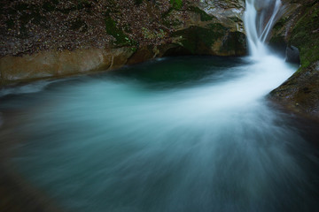 滝壺の水の流れ