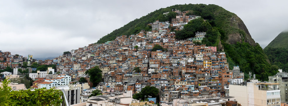 View of Brazilian Favela in Rio de Janeiro on a cloudy day.