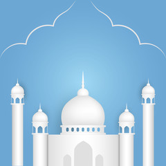 Ramadan Kareem greeting card with 3d cut mosque design background. Vector illustration.