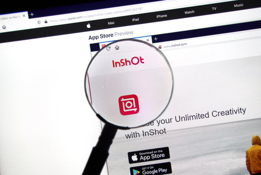 Inshot official homepage and logo under magnifying glass