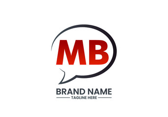 Red MB initial logo design inside a black speech bubble for your brand messaging needs